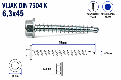 VIJAK DIN 7504 K 6,3x45